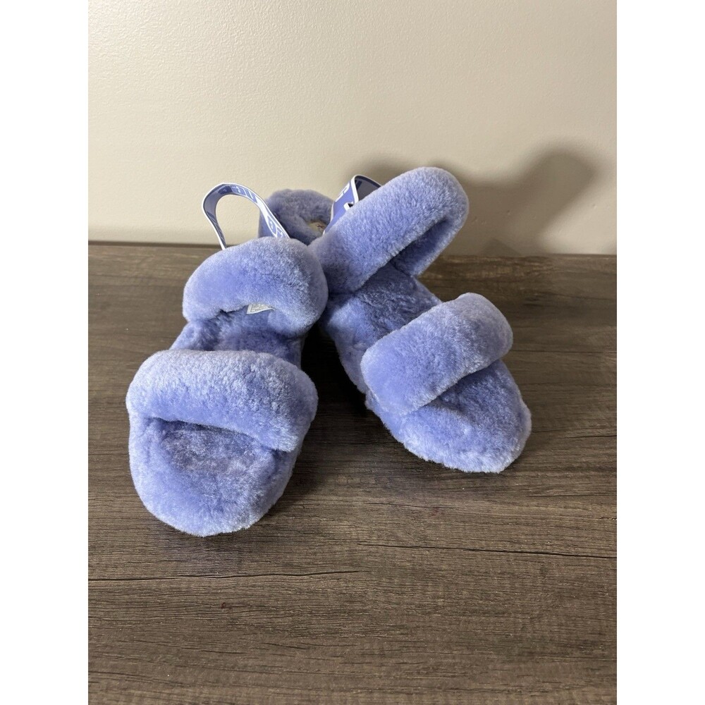 UGG Womens Oh Yeah Fuzzy Light Purple Open Toe Flat Slingback Sandals Size 11